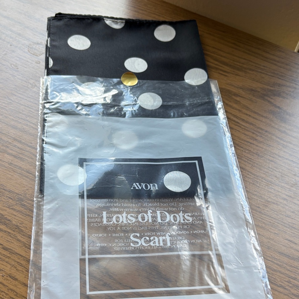 Avon Black Scarf with White Dots